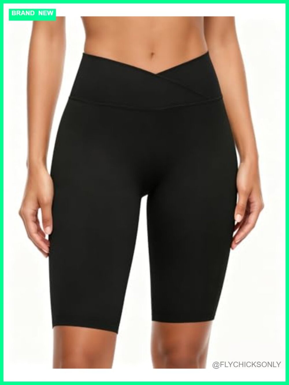 Womens Crossover Biker Shorts High Waisted Compression Athletic Yoga Running